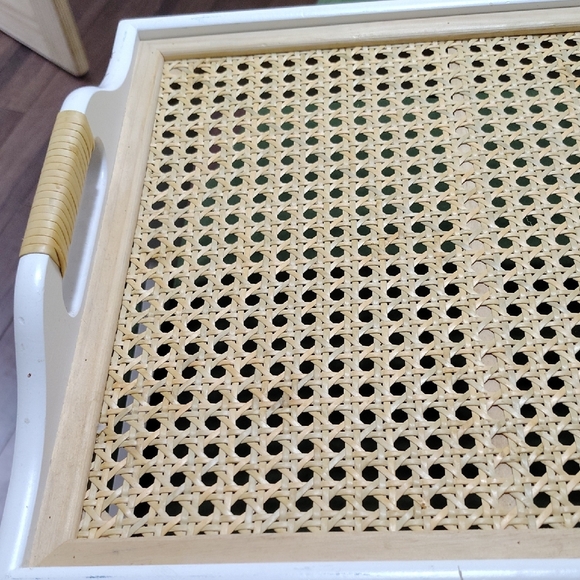 Wicker Top Breakfast In Bed Tray in White and Natural Cane - Picture 2 of 6